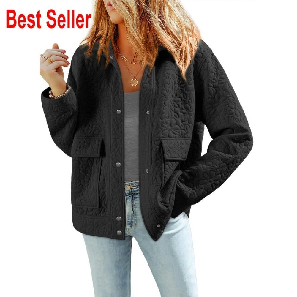 Casual Jacquard Shacket Jacket Trendy Button Down Long Sleeve with Pockets